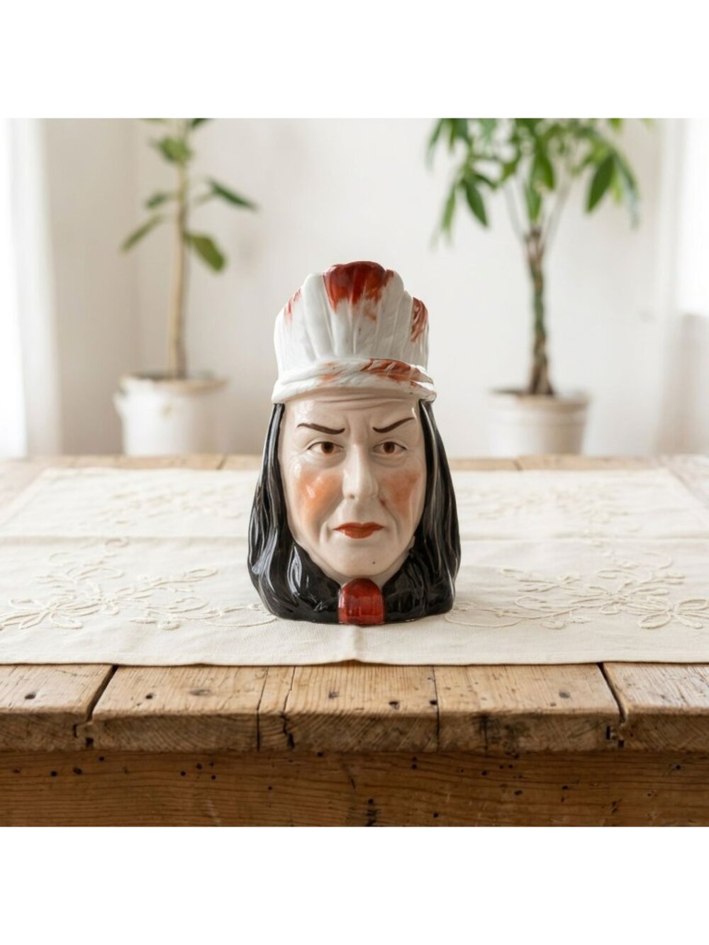 Ceramic Native American Chief Pitcher Creamer Germany Vintage 5.9"